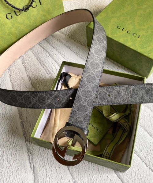 1:1 Replica Gucci GG Supreme Belt With G Buckle Black/Grey, Women Belt 411924