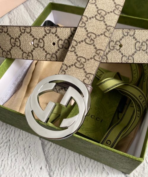 1:1 Replica Gucci GG Supreme Belt With G Buckle Brown, Women Belt ‎411924 KGDHN 9643