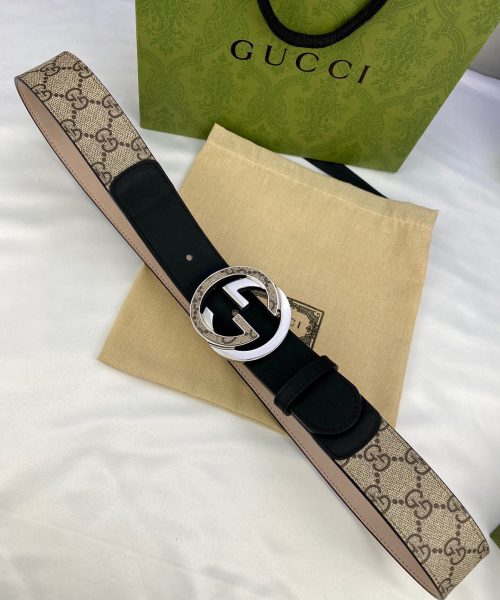 1:1 Replica Gucci GG Supreme Belt With Interlocking G Buckle Beige/Ebony And Black GG Supreme Canvas For Women, Women Belt