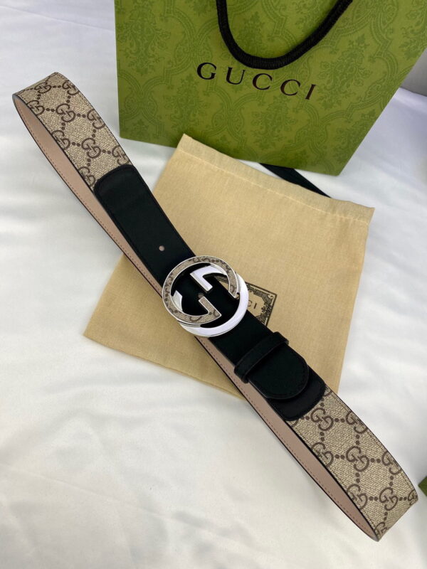 1:1 Replica Gucci GG Supreme Belt With Interlocking G Buckle Beige/Ebony And Black GG Supreme Canvas For Women, Women Belt