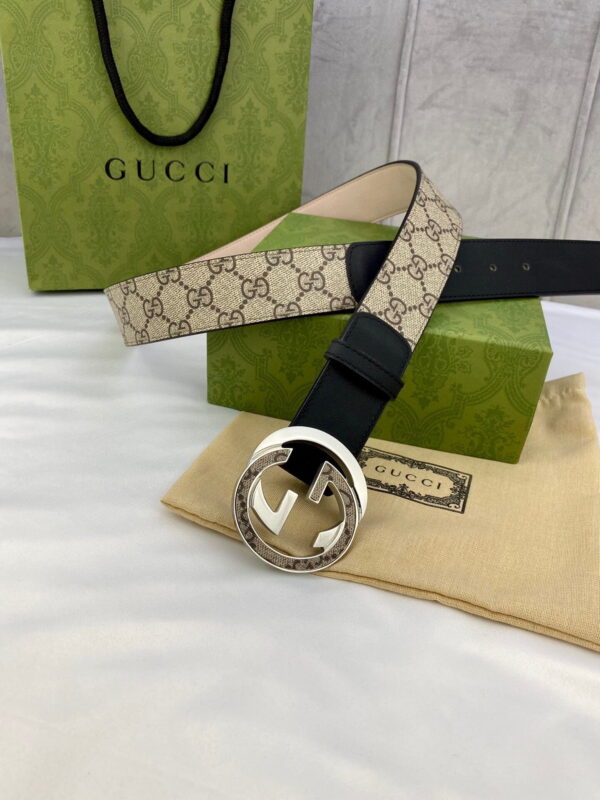1:1 Replica Gucci GG Supreme Belt With Interlocking G Buckle Beige/Ebony And Black GG Supreme Canvas For Women, Women Belt