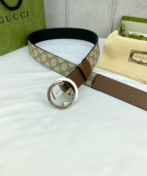 1:1 Replica Gucci GG Supreme Belt With Interlocking G Buckle Beige/Ebony And Brown GG Supreme Canvas For Women, Women Belt