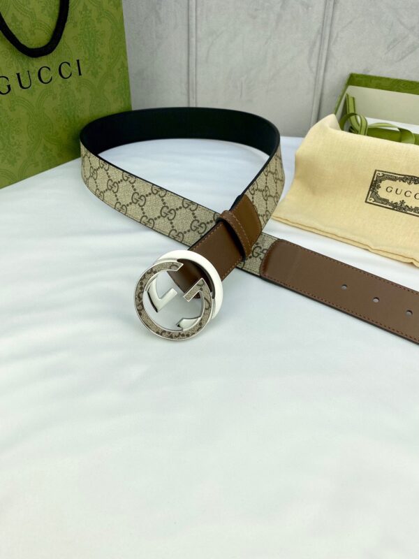 1:1 Replica Gucci GG Supreme Belt With Interlocking G Buckle Beige/Ebony And Brown GG Supreme Canvas For Women, Women Belt