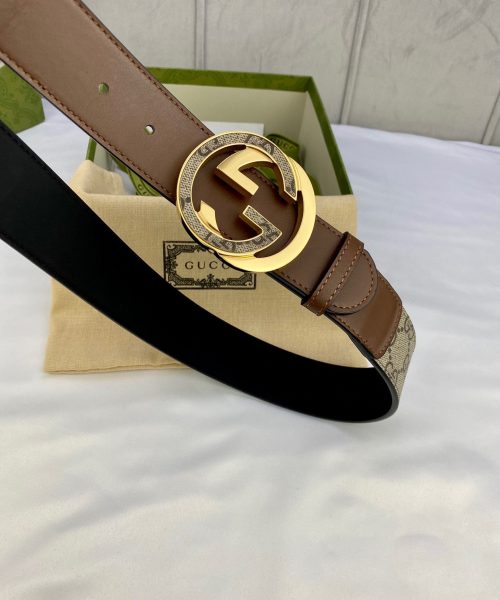 1:1 Replica Gucci GG Supreme Belt With Interlocking G Buckle Beige/Ebony And Brown GG Supreme Canvas For Women, Women Belt