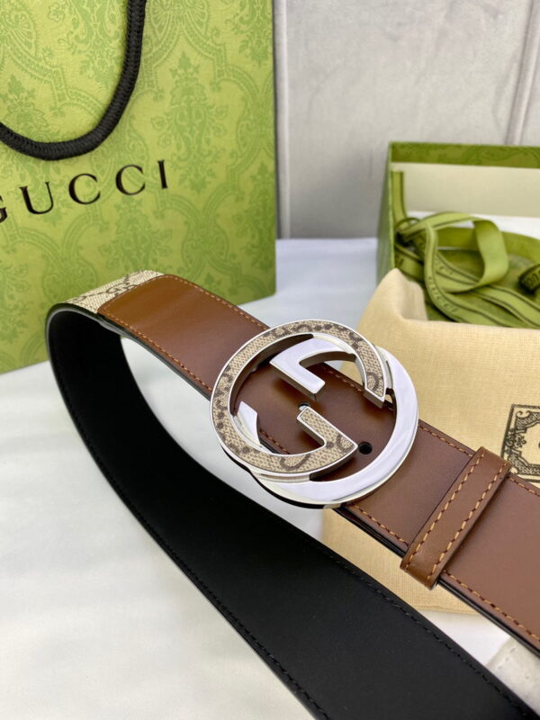 1:1 Replica Gucci GG Supreme Belt With Interlocking G Buckle Beige/Ebony And Brown GG Supreme Canvas For Women, Women Belt