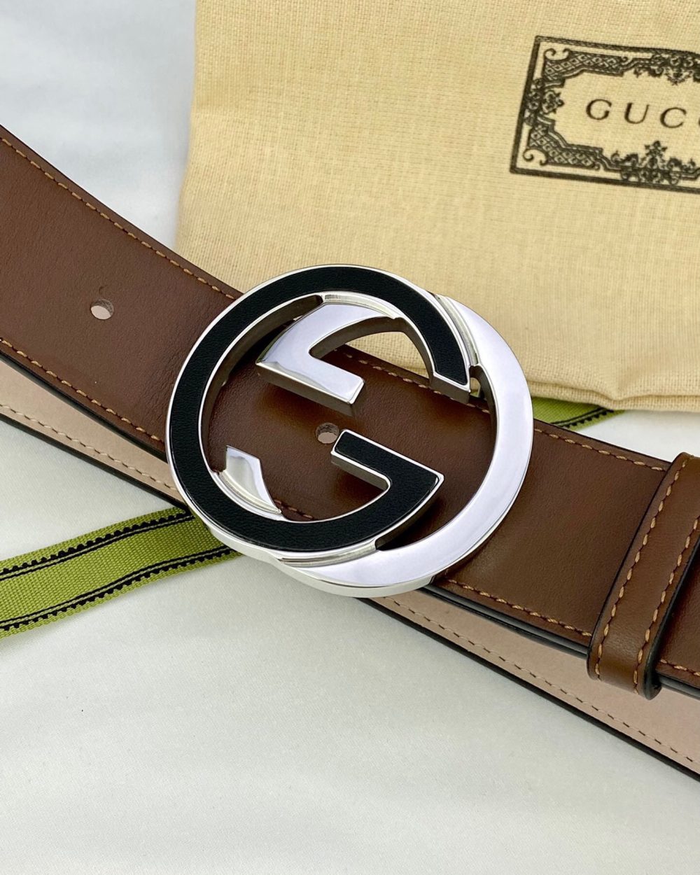 1:1 Replica Gucci GG Supreme Belt With Interlocking G Buckle Beige/Ebony And Brown GG Supreme Canvas For Women, Women Belt
