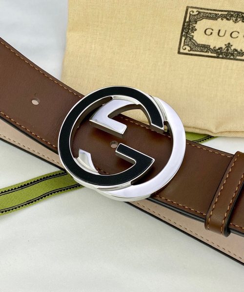 1:1 Replica Gucci GG Supreme Belt With Interlocking G Buckle Beige/Ebony And Brown GG Supreme Canvas For Women, Women Belt