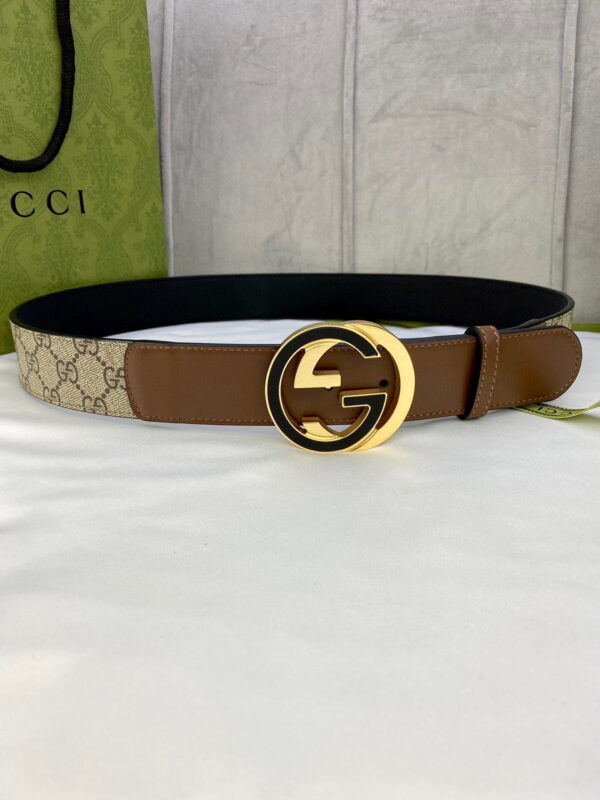 1:1 Replica Gucci GG Supreme Belt With Interlocking G Buckle Beige/Ebony And Brown GG Supreme Canvas For Women, Women Belt