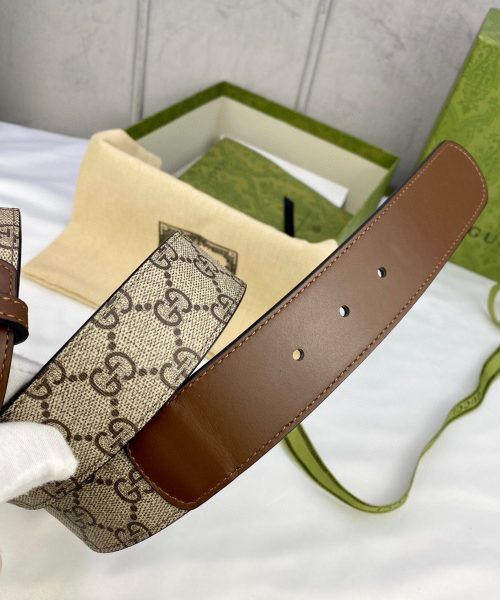 1:1 Replica Gucci GG Supreme Belt With Interlocking G Buckle Beige/Ebony And Brown GG Supreme Canvas For Women, Women Belt