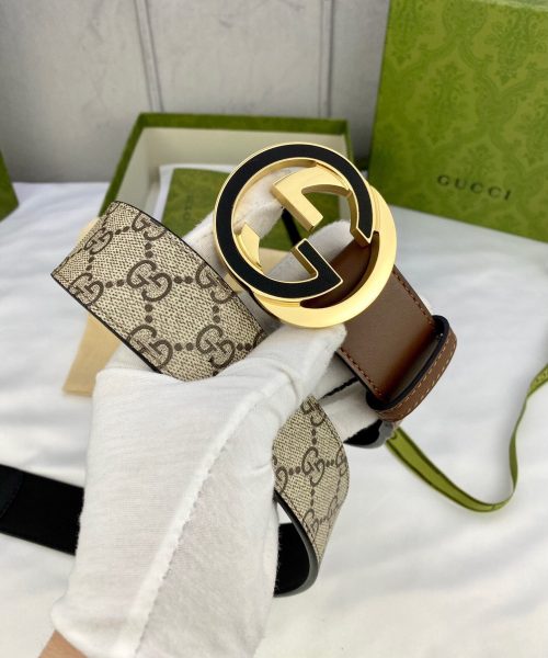 1:1 Replica Gucci GG Supreme Belt With Interlocking G Buckle Beige/Ebony And Brown GG Supreme Canvas For Women, Women Belt