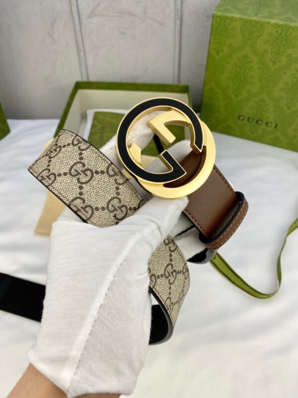 1:1 Replica Gucci GG Supreme Belt With Interlocking G Buckle Beige/Ebony And Brown GG Supreme Canvas For Women, Women Belt