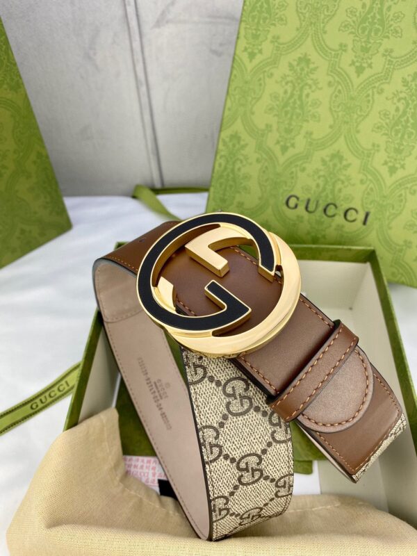 1:1 Replica Gucci GG Supreme Belt With Interlocking G Buckle Beige/Ebony And Brown GG Supreme Canvas For Women, Women Belt