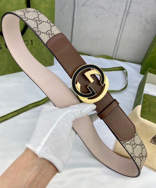 1:1 Replica Gucci GG Supreme Belt With Interlocking G Buckle Beige/Ebony And Brown GG Supreme Canvas For Women, Women Belt