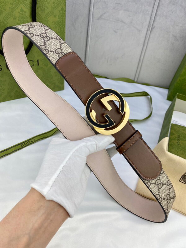 1:1 Replica Gucci GG Supreme Belt With Interlocking G Buckle Beige/Ebony And Brown GG Supreme Canvas For Women, Women Belt