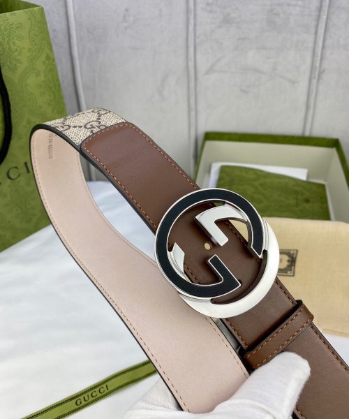 1:1 Replica Gucci GG Supreme Belt With Interlocking G Buckle Beige/Ebony And Brown GG Supreme Canvas For Women, Women Belt