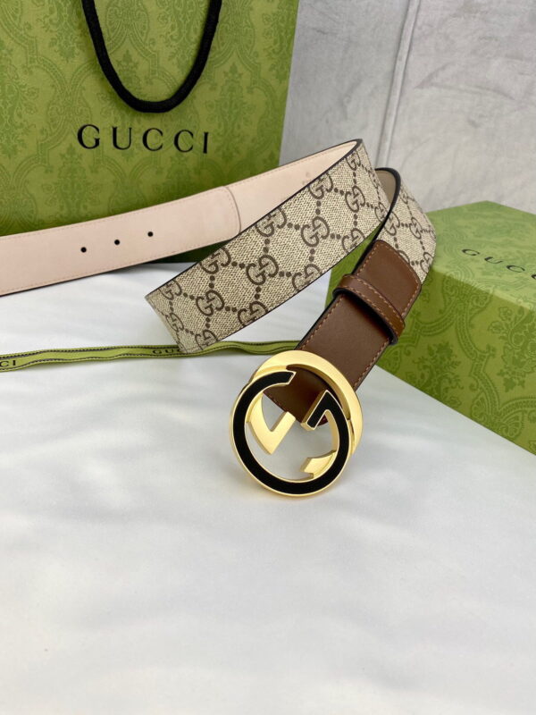 1:1 Replica Gucci GG Supreme Belt With Interlocking G Buckle Beige/Ebony And Brown GG Supreme Canvas For Women, Women Belt
