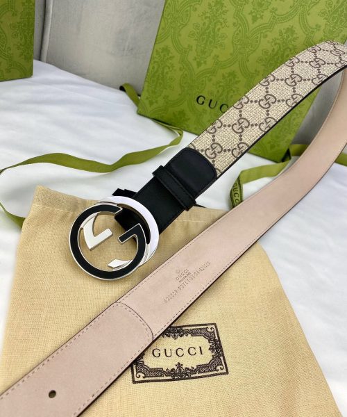1:1 Replica Gucci GG Supreme Belt With Interlocking G Buckle Beige/Ebony GG Supreme And Black For Women, Women Belt
