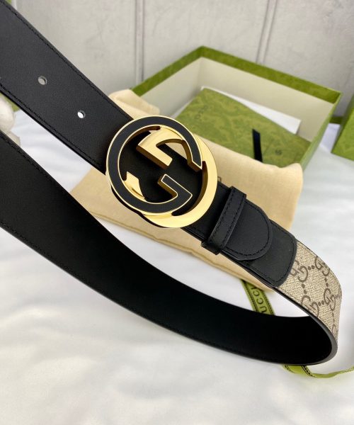 1:1 Replica Gucci GG Supreme Belt With Interlocking G Buckle Beige/Ebony GG Supreme And Black For Women, Women Belt