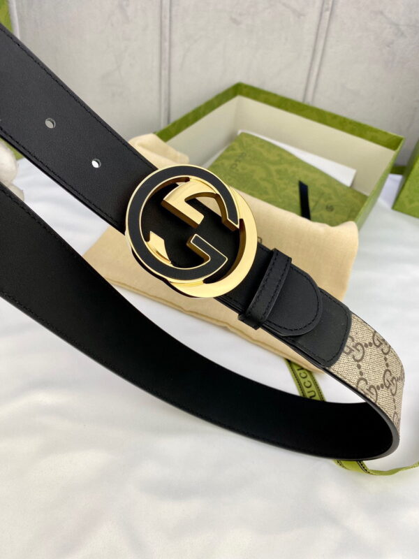 1:1 Replica Gucci GG Supreme Belt With Interlocking G Buckle Beige/Ebony GG Supreme And Black For Women, Women Belt