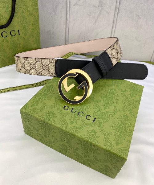 1:1 Replica Gucci GG Supreme Belt With Interlocking G Buckle Beige/Ebony GG Supreme And Black For Women, Women Belt