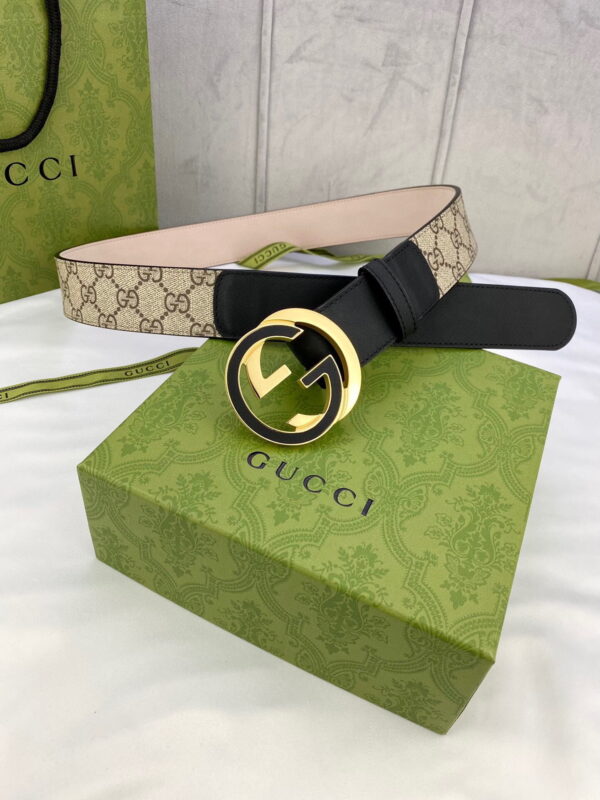 1:1 Replica Gucci GG Supreme Belt With Interlocking G Buckle Beige/Ebony GG Supreme And Black For Women, Women Belt