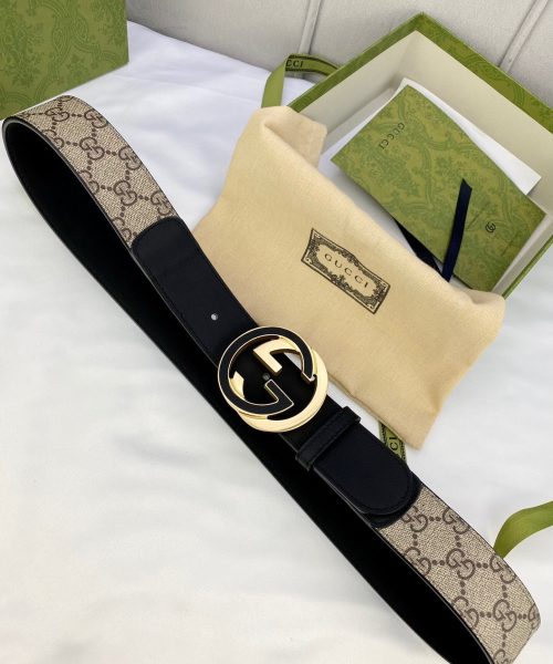 1:1 Replica Gucci GG Supreme Belt With Interlocking G Buckle Beige/Ebony GG Supreme And Black For Women, Women Belt