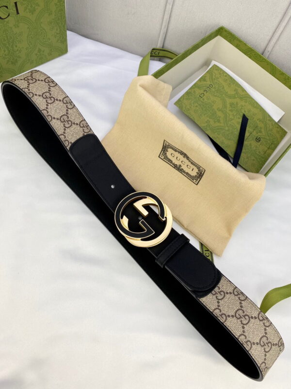 1:1 Replica Gucci GG Supreme Belt With Interlocking G Buckle Beige/Ebony GG Supreme And Black For Women, Women Belt