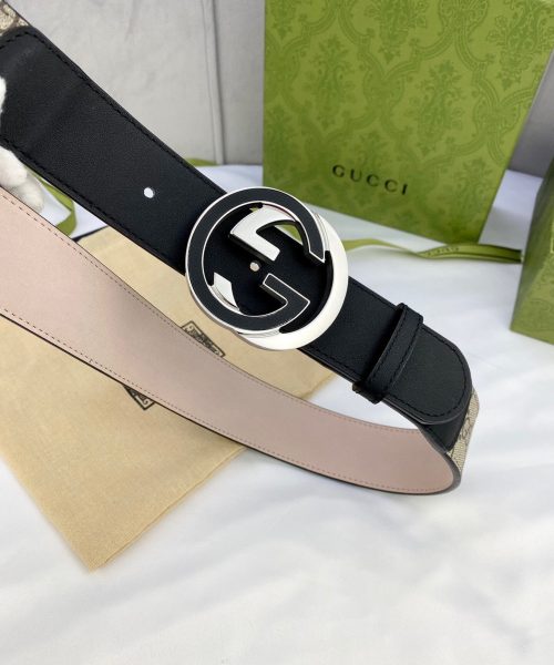 1:1 Replica Gucci GG Supreme Belt With Interlocking G Buckle Beige/Ebony GG Supreme And Black For Women, Women Belt