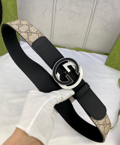 1:1 Replica Gucci GG Supreme Belt With Interlocking G Buckle Beige/Ebony GG Supreme And Black For Women, Women Belt