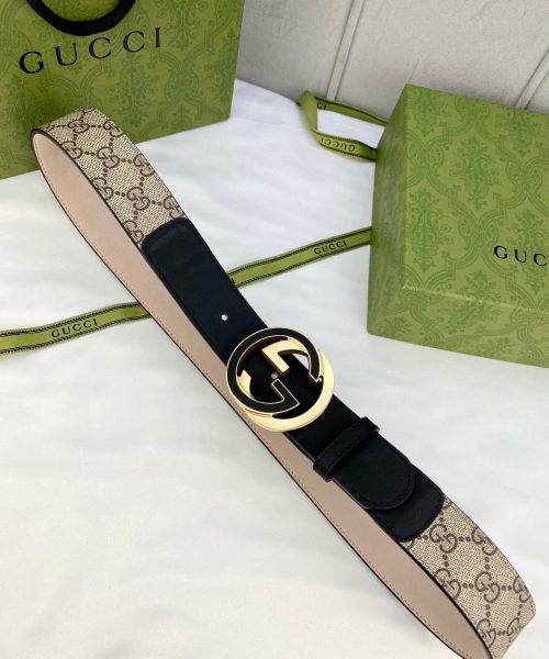1:1 Replica Gucci GG Supreme Belt With Interlocking G Buckle Beige/Ebony GG Supreme And Black For Women, Women Belt