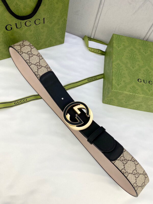 1:1 Replica Gucci GG Supreme Belt With Interlocking G Buckle Beige/Ebony GG Supreme And Black For Women, Women Belt