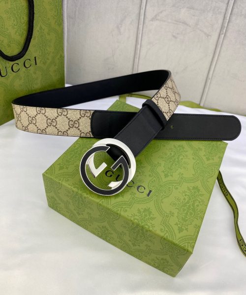1:1 Replica Gucci GG Supreme Belt With Interlocking G Buckle Beige/Ebony GG Supreme And Black For Women, Women Belt