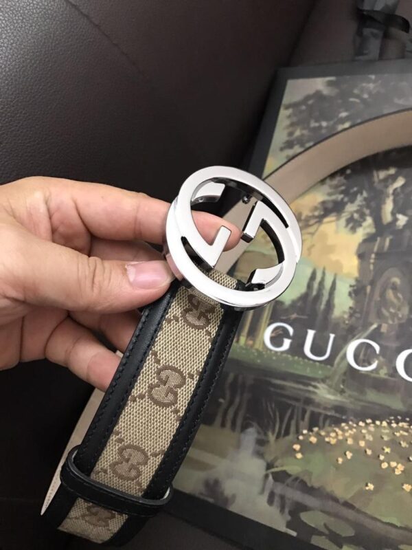 1:1 Replica Gucci GG Supreme Belt With Interlocking G Buckle Beige/Ebony GG Supreme Canvas For Women, Women Belt