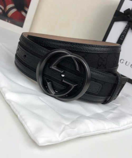 1:1 Replica Gucci GG Supreme Belt With Interlocking G Buckle Black For Women, Women Belt