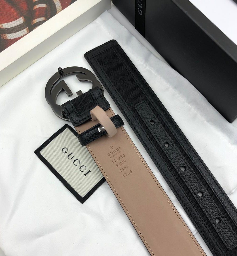 1:1 Replica Gucci GG Supreme Belt With Interlocking G Buckle Black For Women, Women Belt