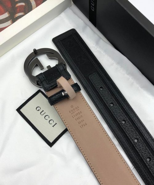 1:1 Replica Gucci GG Supreme Belt With Interlocking G Buckle Black For Women, Women Belt