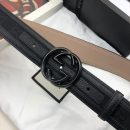 1:1 Replica Gucci GG Supreme Belt With Interlocking G Buckle Black For Women, Women Belt
