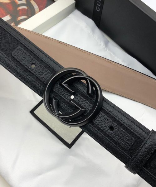 1:1 Replica Gucci GG Supreme Belt With Interlocking G Buckle Black For Women, Women Belt