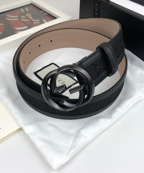 1:1 Replica Gucci GG Supreme Belt With Interlocking G Buckle Black For Women, Women Belt