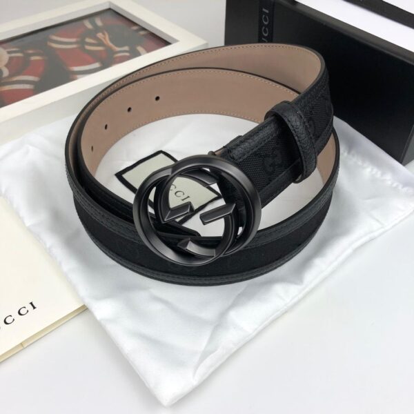 1:1 Replica Gucci GG Supreme Belt With Interlocking G Buckle Black For Women, Women Belt