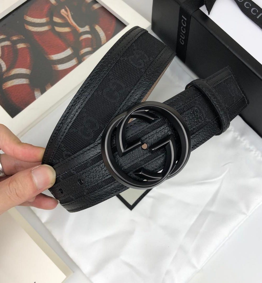1:1 Replica Gucci GG Supreme Belt With Interlocking G Buckle Black For Women, Women Belt