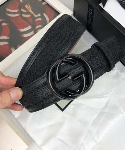 1:1 Replica Gucci GG Supreme Belt With Interlocking G Buckle Black For Women, Women Belt
