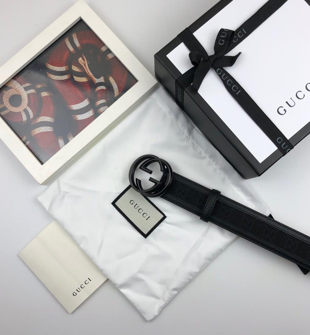 1:1 Replica Gucci GG Supreme Belt With Interlocking G Buckle Black For Women, Women Belt