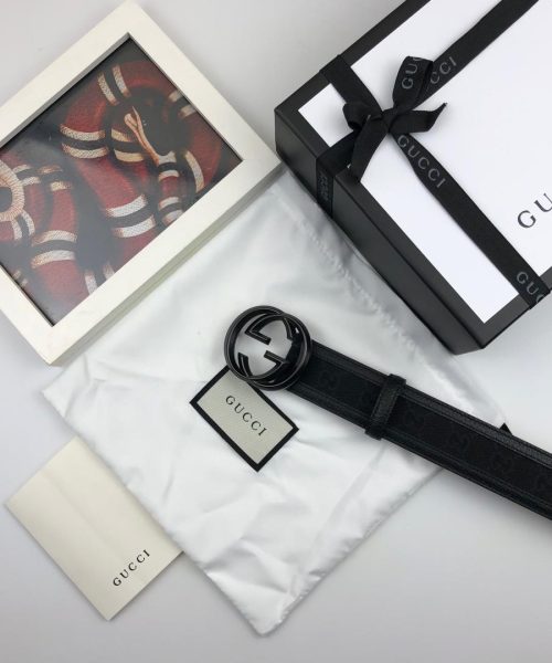 1:1 Replica Gucci GG Supreme Belt With Interlocking G Buckle Black For Women, Women Belt