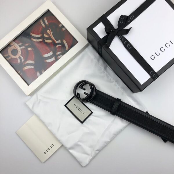 1:1 Replica Gucci GG Supreme Belt With Interlocking G Buckle Black For Women, Women Belt