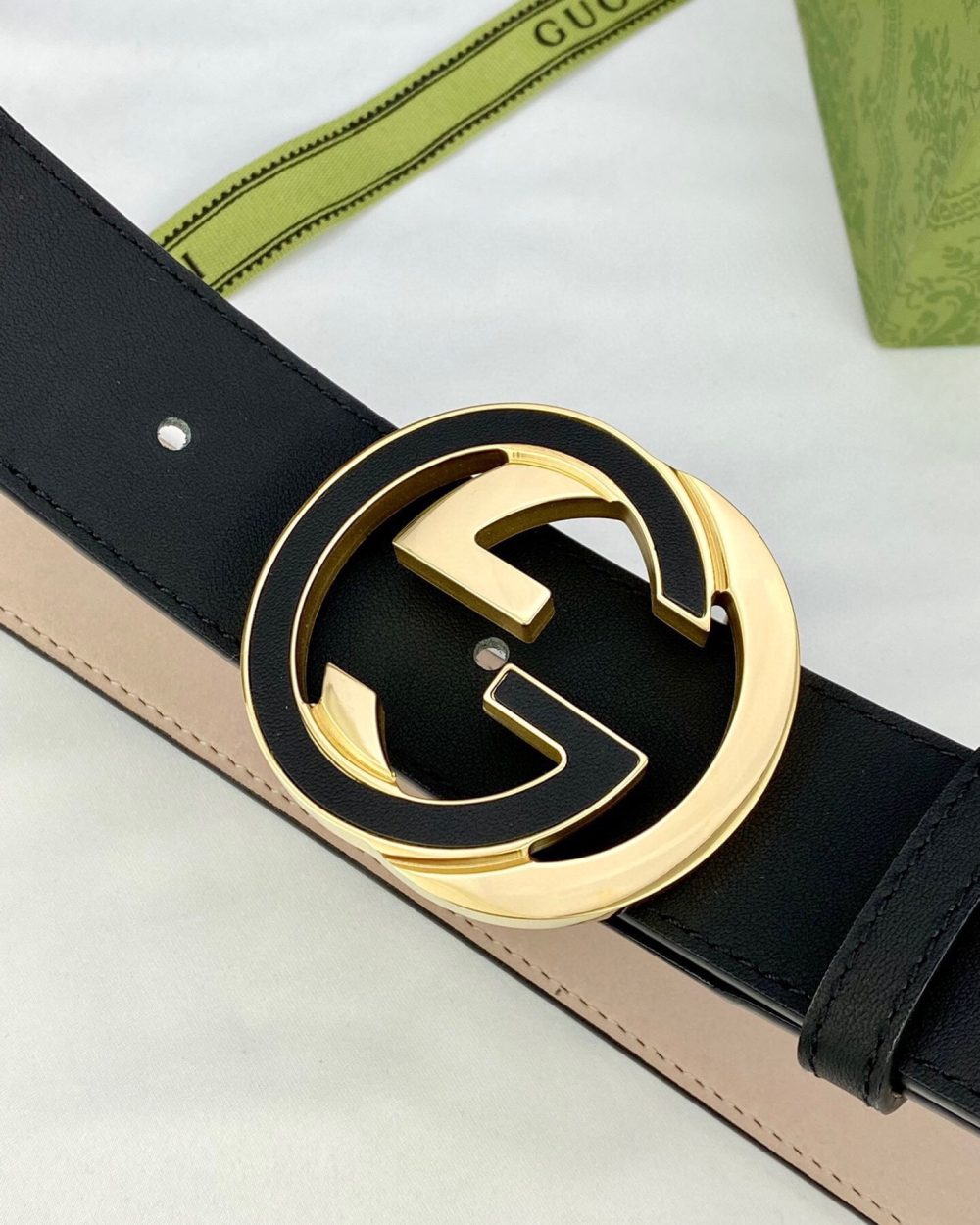 1:1 Replica Gucci GG Supreme Belt With Interlocking G Buckle Black/Grey GG Supreme Canvas With Black For Women, Women Belt