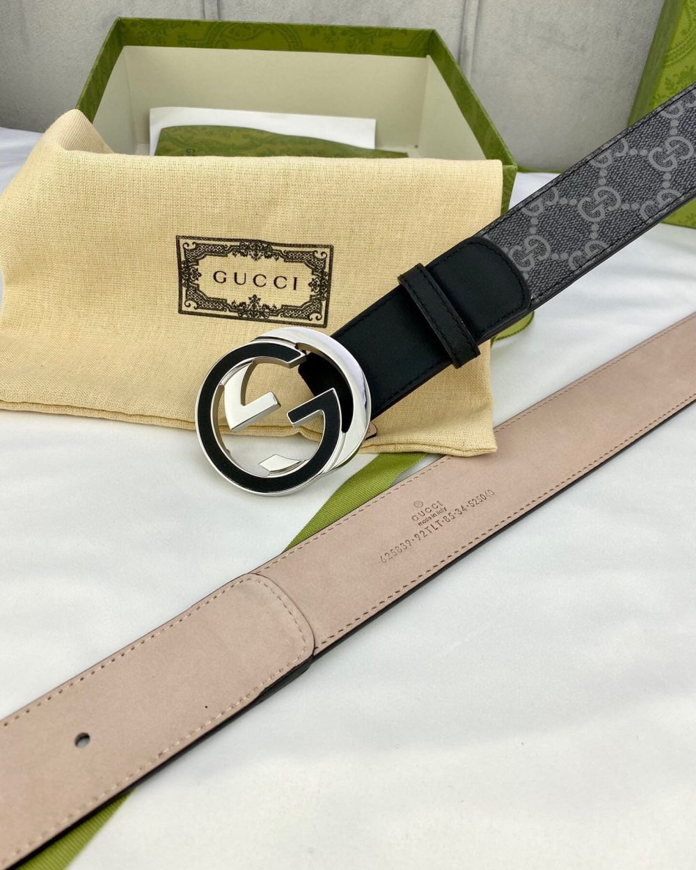 1:1 Replica Gucci GG Supreme Belt With Interlocking G Buckle Black/Grey GG Supreme Canvas With Black For Women, Women Belt