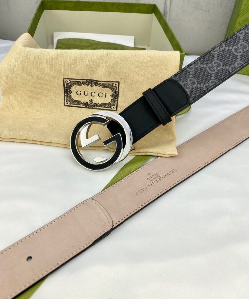 1:1 Replica Gucci GG Supreme Belt With Interlocking G Buckle Black/Grey GG Supreme Canvas With Black For Women, Women Belt