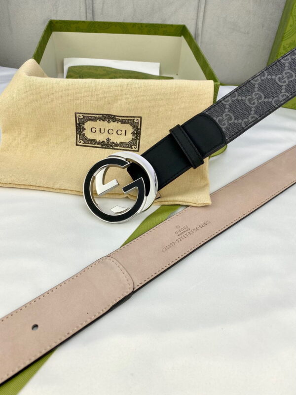 1:1 Replica Gucci GG Supreme Belt With Interlocking G Buckle Black/Grey GG Supreme Canvas With Black For Women, Women Belt