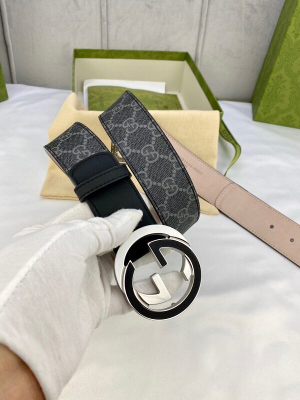 1:1 Replica Gucci GG Supreme Belt With Interlocking G Buckle Black/Grey GG Supreme Canvas With Black For Women, Women Belt